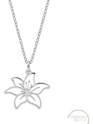 Bigakan Zambak Lilyum Çiçeği Taşsız Model 925 Ayar Gümüş Kadın Kolye