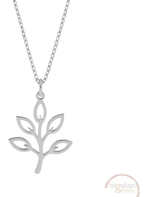 Bigakan Zeytin Dalı Yaprak Taşsız Model 925 Ayar Gümüş Kadın Kolye