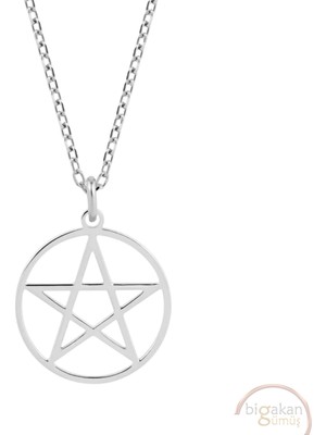 Bigakan Yıldız Cember Içinde Taşsız Model 925 Ayar Gümüş Kadın Kolye