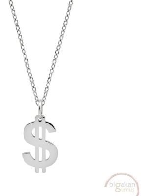 Bigakan Dolar Para Sembolü Taşsız Model 925 Ayar Gümüş Kadın Kolye