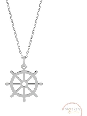 Bigakan Dümen Gezgin Gemi Taşsız Model 925 Ayar Gümüş Kadın Kolye