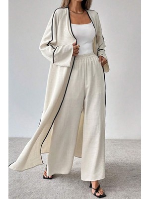 Bacc Siyah Kimono Siyah Çizgi Detaylı Keten Takım BCVL-26V282