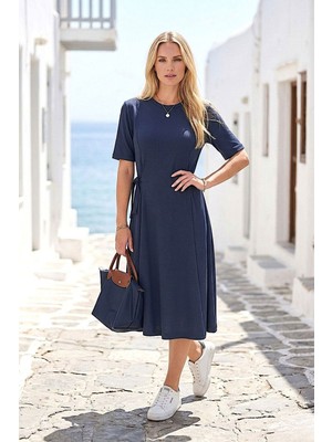 Bacc Lacivert Tokalı Modal Kumaş Elbise BCVL-26V261