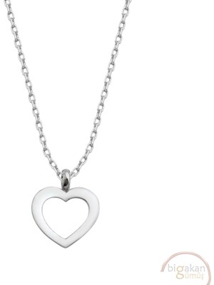 Bigakan Kalp Taşsız Model 925 Ayar Gümüş Kadın Kolye