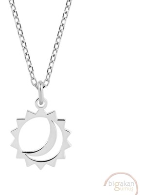 Bigakan Güneş Ay Iç Içe Taşsız Model 925 Ayar Gümüş Kadın Kolye