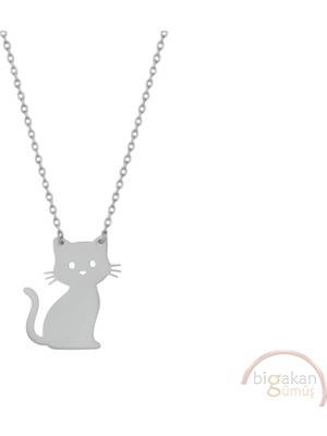 Bigakan Yavru Kedi Taşsız Model 925 Ayar Gümüş Kadın Kolye