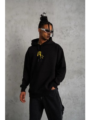 İsmiyle Al Kapşonlu Baskılı Sweetshirt - Siyah