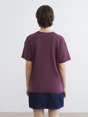 LC Waikiki Mürdüm Bisiklet Yaka Brooklyn Baskılı Kadın Tişört