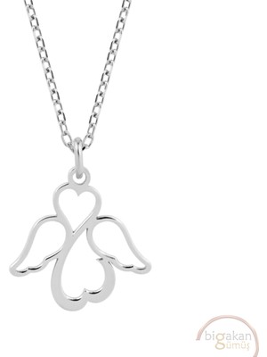 Bigakan Kanatlı Kalp Sonsuzluk Taşsız Model 925 Ayar Gümüş Kadın Kolye