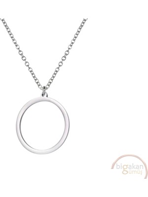 Bigakan Yuvarlak Daire Sembölü Ince Taşsız Model 925 Ayar Gümüş Kadın Kolye