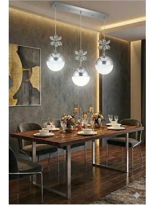 Aura Lighting Aura Lıghtıng Krom 3 Top Sıralı Y.m Model 3 Renk LED Modern Avize (Beyaz Sarı Günışığı)