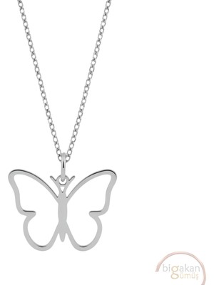 Bigakan Kelebek Zarif Ince Taşsız Model 925 Ayar Gümüş Kadın Kolye