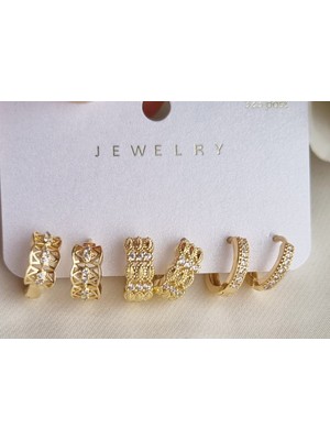 Initium Premium Paslanmaz Çelik 6'lı 14K Gold Küpe