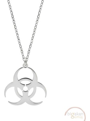 Bigakan Tehlike Sembolü Taşsız Model 925 Ayar Gümüş Kadın Kolye