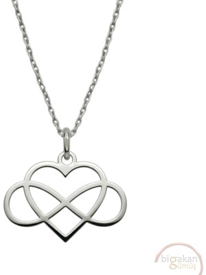 Bigakan Sonsuzluk Kalp Zarif Sade Içiçe Taşsız Model 925 Ayar Gümüş Kadın Kolye
