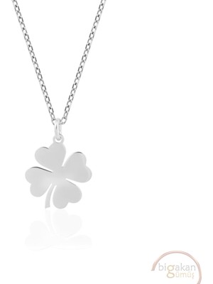 Bigakan Dört Yapraklı Yonca Sade Zarif Taşsız Model 925 Ayar Gümüş Kadın Kolye