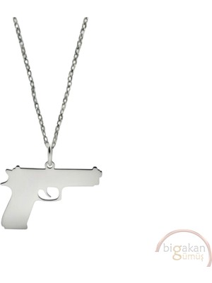 Bigakan Silah Tabanca Taşsız Model 925 Ayar Gümüş Kadın Kolye