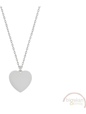 Bigakan Kalp Sade Tasarım Taşsız Model 925 Ayar Gümüş Kadın Kolye