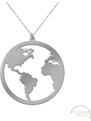 Bigakan Dünya Haritası Taşsız Model 925 Ayar Gümüş Kadın Kolye