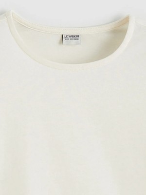 LC Waikiki Ekru Bisiklet Yaka Volan Kollu Kız Çocuk Tişört