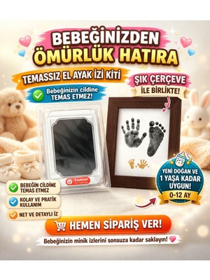 Caution Temassız Bebek El Ayak Izi Kiti Çerçeveli Set  0-12 Ay / Hatıra Seti