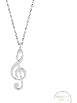 Bigakan Sol Anahtarı Nota Taşsız Model 925 Ayar Gümüş Kadın Kolye