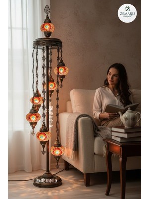 Zemaris Hediyelik El Yapımı Otantik Mozaik Lambader 7 Li (6+1 Camlı)