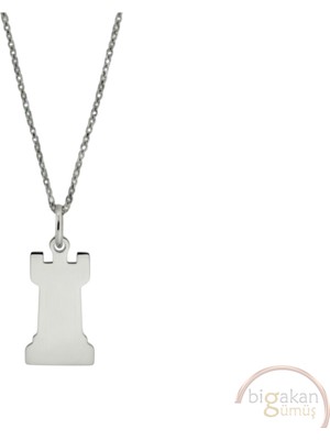 Bigakan Kale Santranç Taşsız Model 925 Ayar Gümüş Kadın Kolye