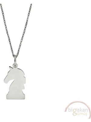 Bigakan Şatranç At Taşsız Model Gümüş Kolye  Kadın 925 Ayar