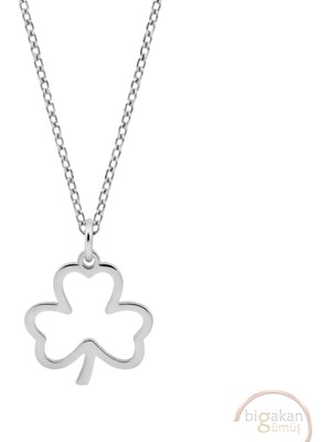 Bigakan 3 Üç Yapraklı Yonca Taşsız Model 925 Ayar Gümüş Kadın Kolye