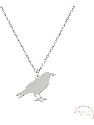 Bigakan Kuzgun Karga Figürü Taşsız Model 925 Ayar Gümüş Kadın Kolye