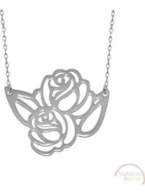 Bigakan Gül Yaprak Taşsız Model 925 Ayar Gümüş Kadın Kolye