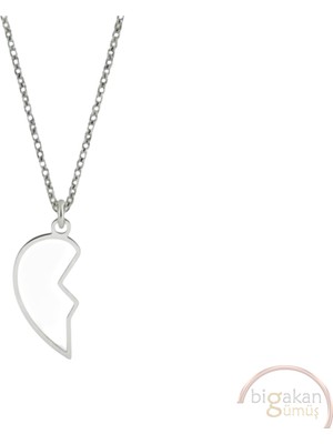 Bigakan Kırık Kalp Taşsız Model 925 Ayar Gümüş Kadın Kolye