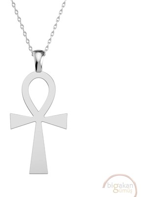 Bigakan Ankh Hayat Anahtarı Hayat Döngüsü Bereket Yaşam Taşsız Model 925 Ayar Gümüş Kadın Kolye