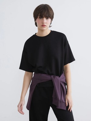 LC Waikiki Siyah Bisiklet Yaka Soft Touch Oversize Kadın Tişört