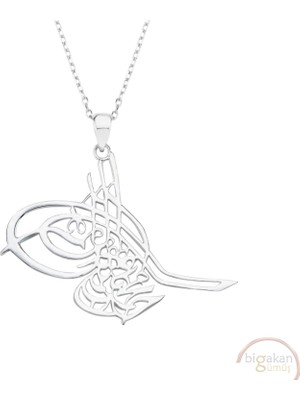 Bigakan Osmanlı Turası Nakışlı Zarif Sade Taşsız Model 925 Ayar Gümüş Kadın Kolye