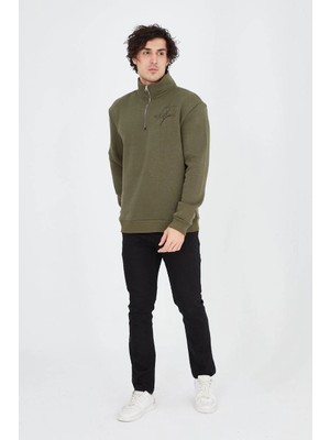 İsmiyle Al Yarım Fermuarlı Baskılı Sweat - Yeşil