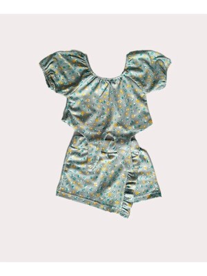 VİTASTORETR Yeşil Çiçekli Bluz Şort Etek Ikili Takım