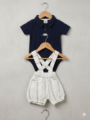 Mini Baray Efemkids 6/24 Ay Muslin Erkek Bebek Alt-Üst Takım 2'li Slopet Yenidoğan Takım