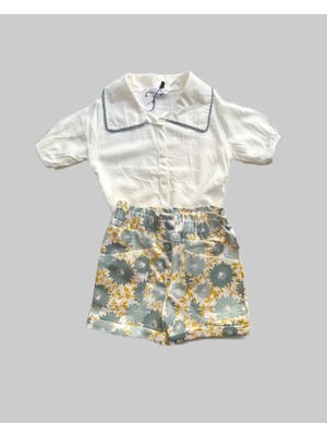 VİTASTORETR Dantel Yaka Beyaz Gömlek Şort Ikili Takım