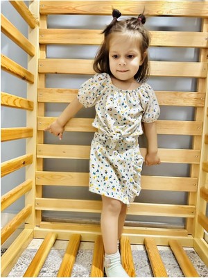 VİTASTORETR Çiçek Desenli Önü Bağlamalı Bluz Şort Etek Takım