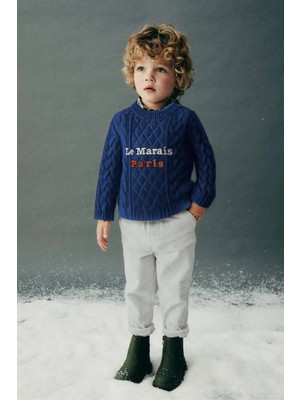 VİTASTORETR Yazı Nakışlı Saç Örgü Triko ve Denim Jean Ikili Takım