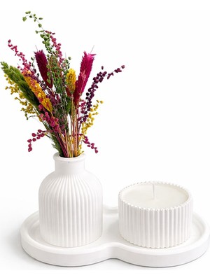 Perivar Dekoratif Sehpa Seti – Vazo ve Mumluk Taş Tozu Minimal Ev Dekoru