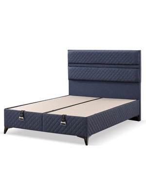 Mona Yatak Nova Tek Kişilik Baza ve Başlık – Lacivert Keten Kumaş , Konforlu ve Dayanıklı