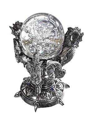 SHC4200 Toscano Dragons Of Corfu Castle Gotik Dekor Heykeli Küre Heykelcik, 13,8 Cm, Gümüş Krom