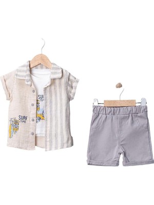 Efemkids 6/24 Ay 3'lü Erkek Bebek Takım Baskılı Yenidoğan Bebek Takımı