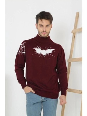 Pileli Store Yarım Boğazlı Baskılı Dokuma Triko - Bordo