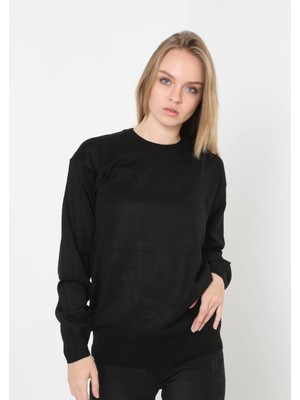 Pileli Store Uzun Kol Biskilet Yaka Dokuma Triko - Siyah