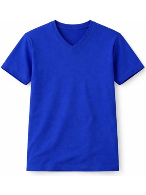 Pileli Store Genç Kız Çocuk V Yaka Tişört Model - Saks Mavisi