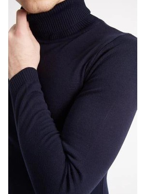 Pileli Store Tam Boğazlı Balıkçı Yaka Dokuma Triko - Lacivert